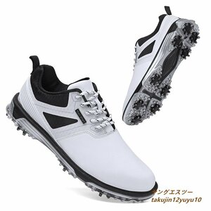 高級 ゴルフシューズ 4E 運動靴 メンズ ソフトスパイク 強いグリップ新品 軽量 フィット感 スポーツシューズ弾力性 防水防滑耐磨 白 25.0cm