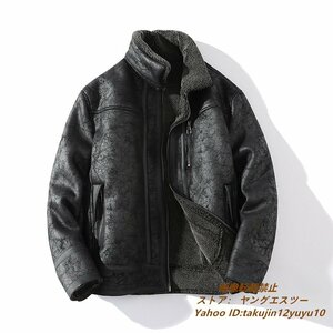 極美品★定価13万 最高級 ムートンコート フライトジャケット 厚手 ブルゾン ジャンバー ファーコート 防寒 アウター ブラック 2XL