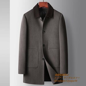 20万*最上級 ウールコート WOOL100％ ロングコート インナーダウン付き ビジネスコート チェスターコート 切替 ダウンコート 珈琲色 S