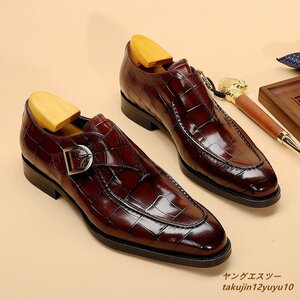 新品特売◆ビジネスシューズ メンズシューズ レザーシューズ 革靴 モンクストラップ 職人手作り 紳士靴 ワインレッド 25.0cm