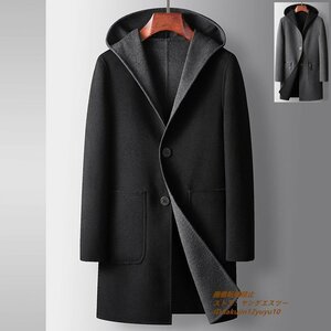 定価18万 メンズコート ロングコート フード付き ウールコート 紳士ビジネスコート 厚手 リバーシブル 両面 チェスターコート ブラック S