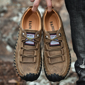  походная обувь кожа обувь ходьба новый товар мужской обувь спортивные туфли уличный Loafer туфли без застежки хаки 27.0cm
