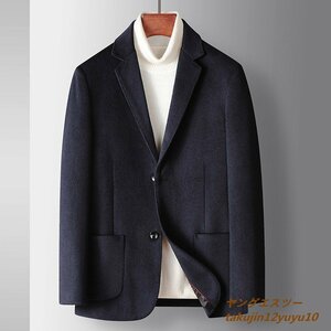新品 テーラードジャケット メンズ ブレザー 高級 ウール スプリングコート 無地 スーツ 紳士 アウター スリム 四色選択 ネイビー 2XL