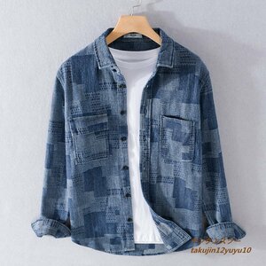 秋冬 メンズシャツ 長袖シャツ 新品 チェック柄 ヴィンテージ 紳士服 ウォッシュ 心地良し カジュアル 細身 トップス 二色選択 ブルー 3XL