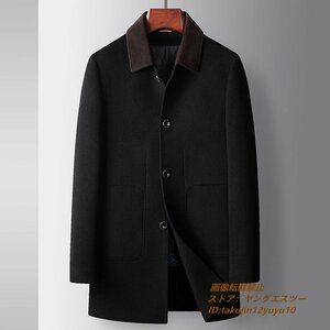 20万*最上級 ウールコート WOOL100％ ロングコート インナーダウン付き ビジネスコート チェスターコート 切替 ダウンコート ブラック 2XL