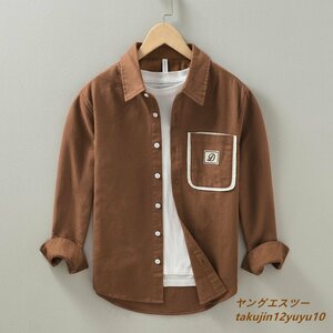 極美品★長袖シャツ メンズシャツ 柔らか ワイシャツ ハイセンス 春秋シャツ 切替 Tシャツ カジュアル 心地良し お洒落 三色 ブラウン S