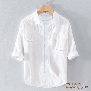 夏新品◆半袖シャツ メンズシャツ ワークシャツ 極美品 サマーシャツ 心地良し コットン100％ ヴィンテージ 個性 カジュアル 白 XL