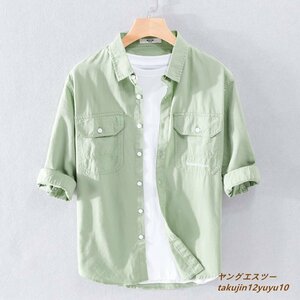 夏新品◆半袖シャツ メンズシャツ ワークシャツ 極美品 サマーシャツ 心地良し コットン100％ ヴィンテージ 個性 カジュアル グリーン 3XL