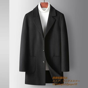 15万 ビジネスコート 超美品*メンズコート 新品 ロングコート 高級ウール セレブ*WOOL 厚手 紳士スーツ ジャケット 秋冬 上品 ブラック L