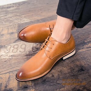 新品特売 ビジネスシューズ メンズ レザーシューズ 職人手作り 高級牛革 彫り レトロ 紳士靴 イギリス風 革靴 通勤 ブラウン 25.0cm