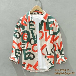 極美品◆メンズシャツ 長袖シャツ 爽やか 花柄 アロハシャツ 正規品 新品 ヴィンテージ 総柄シャツ 超希少 英文字 カジュアル 心地良し 3XL