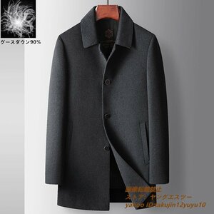 18万 超希少*ダウンジャケット 最上級 ウールコート メンズ ビジネスコート 新品 ロングコート 紳士スーツ 厚手 セレブ*WOOL ブラック 3XL