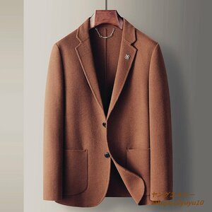メンズ 高級 ウール テーラードジャケット 秋冬 ブレザー 紳士 スーツ カシミヤ 職人手作り スプリングコート アウター 四色 ブラウン XL