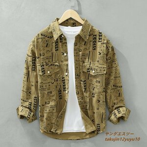 極美品★長袖シャツ メンズシャツ 秋新品 ワークシャツ 超希少 総柄アウター ヴィンテージ 上着 ゆったり 心地良し カジュアル 珈琲色 M