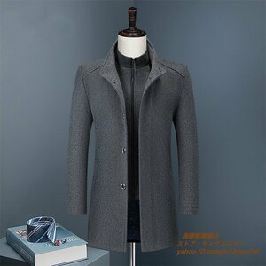 新品*定価12万 メンズコート 紳士スーツ 厚手 ウールコート ビジネスコート高級 テーラードジャケット アウター 二重襟ジャケット 灰色 2XL