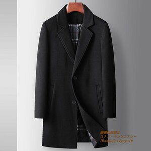 最上級*16万 ビジネスコート メンズ テーラードジャケット 紳士スーツコート 新品 厚手 ダウン綿ジャケット 超希少 ウール ブラック M