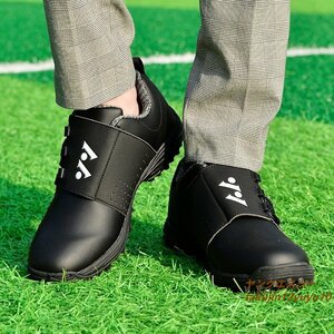 ゴルフシューズ 正規新品 メンズ ウォーキングシューズ 運動靴 履きやすい ダイヤル式 幅広い 超軽量スポーツ 防水 防滑 耐磨 黒 26.5cm