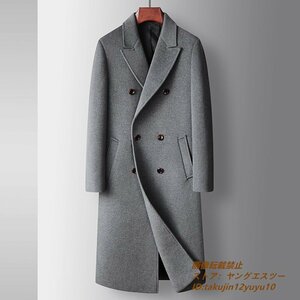 最高級 メンズコート カシミヤコート 紳士 ビジネスコート 厚手 ロングコート ダブルボタン チェスターコート ウールアウター グレー S