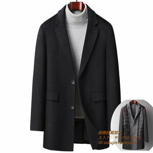 12万 超希少*ダウンコート 最上級 ウールコート メンズ ビジネスコート 新品 ロングコート 紳士スーツ 厚手 セレブ*WOOL ブラック XL