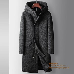 定価16万 メンズコート ロングコート 紳士 ウールコート 防寒 フード付き ビジネスコート 厚手 チェスターコート 無地 アウター 黒系 XL