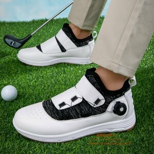 高級品 ゴルフシューズ 強いグリップ 新品ダイヤル式 運動靴 フィット感 軽量スポーツシューズ 弾力性 通気性 防滑 ホワイト 24.0cm