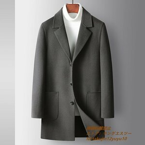 15万 ビジネスコート 超美品*メンズコート 新品 ロングコート 高級ウール セレブ*WOOL 厚手 紳士スーツ ジャケット 秋冬 上品 グレー L