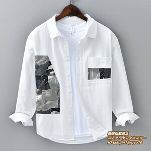 新品 メンズシャツ 長袖シャツ 超美品 ワークシャツ 切替 ワイシャツ 紳士 ヴィンテージ 配色 トップス レギュラーシャツ ホワイト L