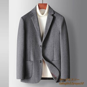 新品 テーラードジャケット メンズ ブレザー 高級 ウール スプリングコート 無地 スーツ 紳士 アウター スリム 四色選択 グレー L