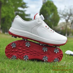  высококлассный товар туфли для гольфа сильный рукоятка soft шиповки спортивная обувь Fit чувство легкий спорт обувь новый товар эластичность . "дышит" . скользить выдерживающий . белый / красный 24.5cm