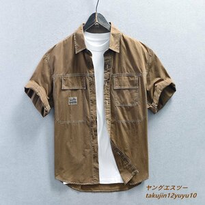 夏新品*メンズシャツ 極美品 ワークシャツ 半袖シャツ ミリタリーシャツ 超希少 カジュアル 正規品 父の日ギフト 心地良し 三色 カーキ L