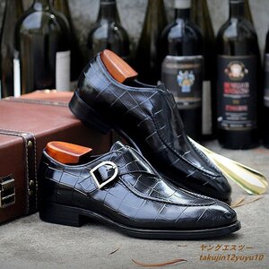 新品特売◆ビジネスシューズ メンズシューズ レザーシューズ 革靴 モンクストラップ 職人手作り 紳士靴 ブラック 26.0cm