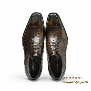 人気新品&定価9万 ビジネスシューズ 最高級 レザーシューズ 本革 メンズシューズ 職人手作り ヨーロッパ 牛革 紳士靴 革靴 ブラウン 24.5cm