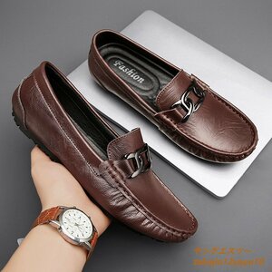  new goods Loafer slip-on shoes original leather men's leather shoes leather shoes sneakers cow leather driving shoes Father's day gift ventilation Brown 24.0cm