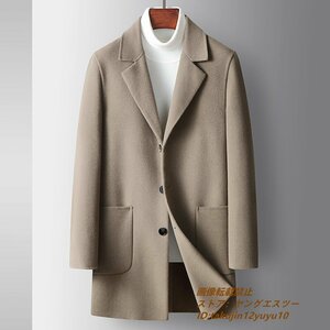 15万 ビジネスコート 超美品*メンズコート 新品 ロングコート 高級ウール セレブ*WOOL 厚手 紳士スーツ ジャケット 秋冬 上品 カーキ M