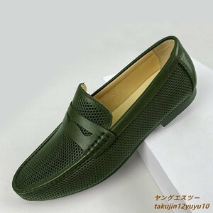  super-beauty goods men's Loafer original leather shoes high class cow leather driving shoes slip-on shoes soft sneakers gentleman shoes . color green 25.0cm