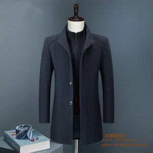 新品*定価12万 メンズコート 紳士スーツ 厚手 ウールコート ビジネスコート高級 テーラードジャケット アウター 二重襟ジャケット 紺色 3XL