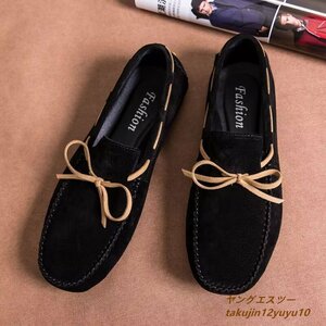  popular new work Loafer slip-on shoes original leather men's leather shoes new goods driving shoes cow leather suede leather comfortable stylish black 25.0cm