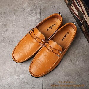 limitation sale * men's cow leather Loafer slip-on shoes original leather shoes light weight driving shoes gentleman shoes business shoes yellow 24.0cm