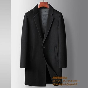 超希少 メンズコート 紳士 ビジネスコート ロングコート厚手 ウール カシミヤコート ダブルボタン チェスターコート アウター ブラック XL