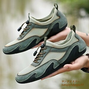  hard-to-find * men's shoes cow leather driving shoes mountain climbing shoes sport shoes original leather running walking spring summer autumn shoes ventilation green 27.5cm