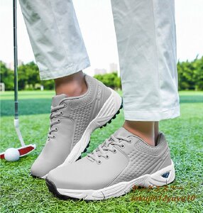 高級品 ゴルフシューズ 新品 メンズ 運動靴 4E 幅広い 軽量 スポーツシューズ フィット感 防水 防滑 耐磨 弾力性 三色あり グレー 25.5cm