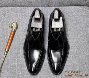 定価10万◆最高級 ビジネスシューズ 新品 メンズ レザーシューズ 職人手作 超希少 イタリア 高級牛革 革靴 冠婚葬祭 フォーマル 黒 24.5cm