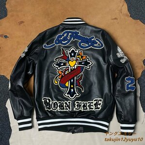  обычная цена 19 десять тысяч # высший класс кожаный жакет натуральная кожа мужской куртка с логотипом супер редкий телячья кожа мотоцикл одежда кожа Jean бейсбол одежда Rider's самый роскошный S