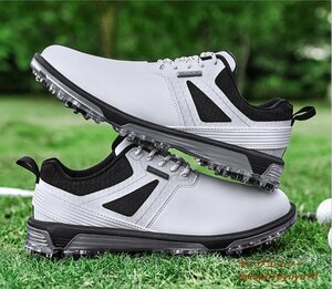 高級 ゴルフシューズ 4E 運動靴 メンズ ソフトスパイク 強いグリップ新品 軽量 フィット感 スポーツシューズ弾力性 防水防滑耐磨 白 25.5cm
