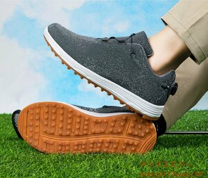 高級品◆GOLF靴 ゴルフシューズ 男女 スニーカー メンズ 運動靴 快適 防水スポーツシューズ 耐久性 4E幅広 カジュアル耐摩耗 グレー 27.5cm