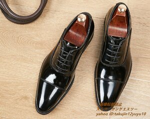 新品★特売 ビジネスシューズ メンズ 牛革 レザーシューズ 手塗仕上げ 職人手作り 本革 革靴 艶 光沢 フォーマル 紳士靴 ブラック 25.0cm