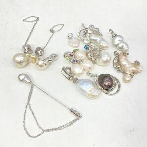 宝石付き!!■バロックパールアクセサリー11点おまとめ■m 約74g pearl 淡水 バロック accessory pendant jewelry silver CE0の画像1