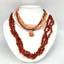 ■珊瑚ネックレス5点おまとめ■m重量約135g サンゴ さんご コーラル coral 丸玉 パール necklace アクセサリー accessory silver DB0_画像1