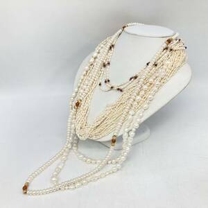 ■淡水パールネックレス5点おまとめ■m約320g 真珠 パール ケシ バロック ガーネット アゲート pearl Pearl necklace jewelry silver DA0 