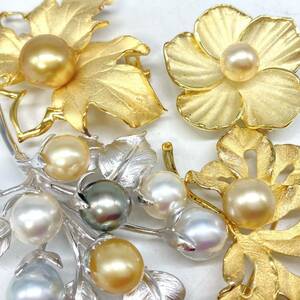 ■南洋真珠ブローチ4点おまとめ■m約64.5g 真珠 白蝶 黒蝶 ゴールデン 南洋 pearl broach jewelry silver DA0